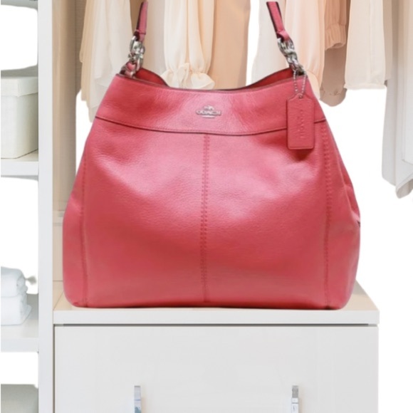Coach Lexy Large Strawberry Pink Pebble Leather Shoulder Bag - Picture 1 of 16